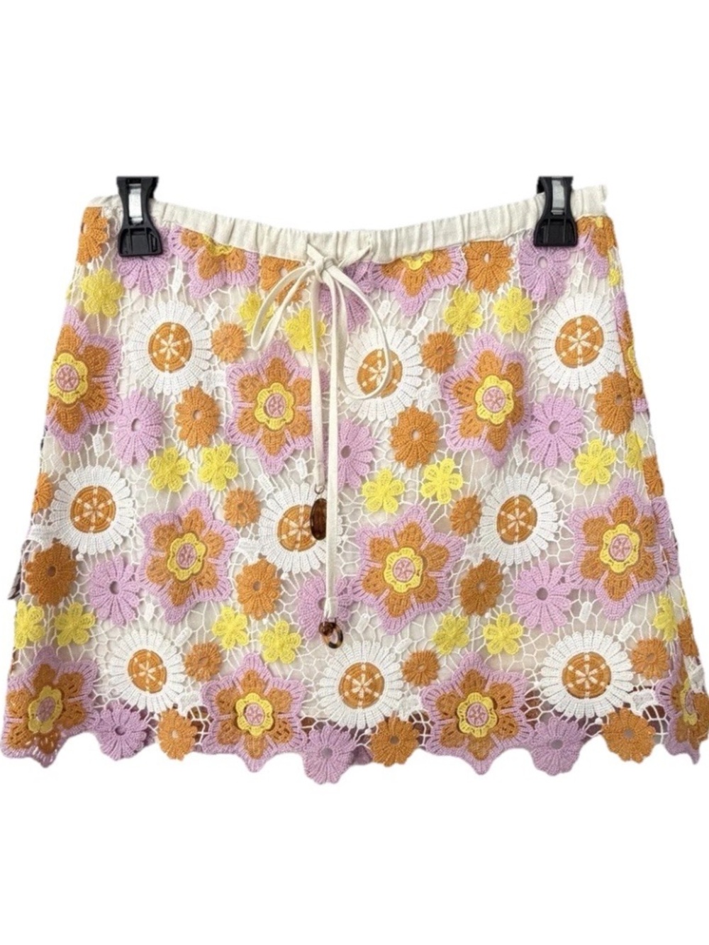 NEW Zara Crochet Mini Skirt Floral Colorful Enid Sinclair Wednesday Boho Small